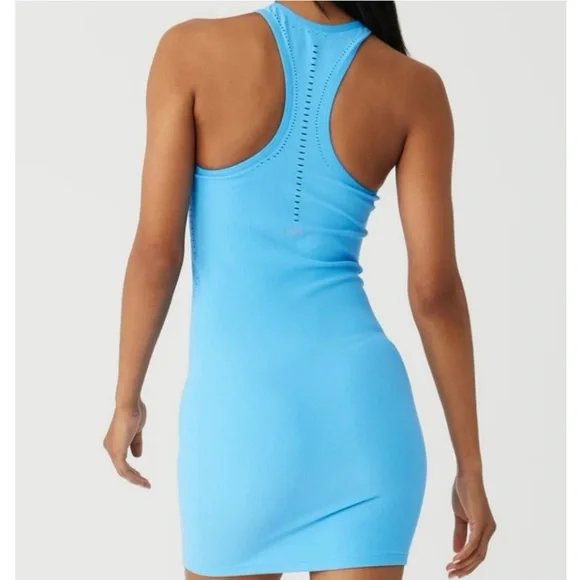 ALO Yoga Blue Sleeveless Halter Bodycon Mini Dress BNWT - Picture 2 of 7